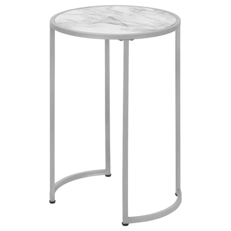 Monarch Accent table - 24"h / marble-look / silver metal - White Sale