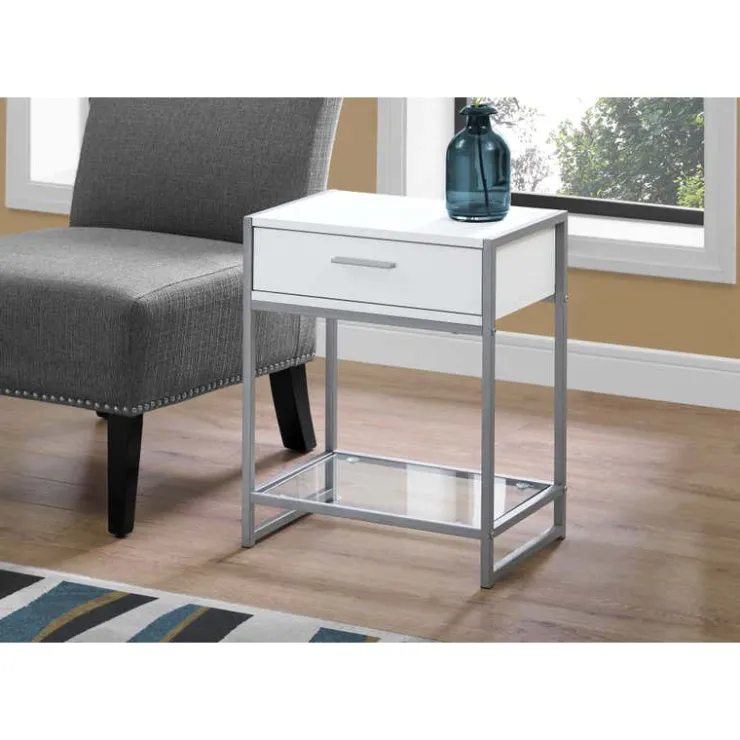 Monarch Accent table - 22"h / / silver metal/ tempered glass - White Online