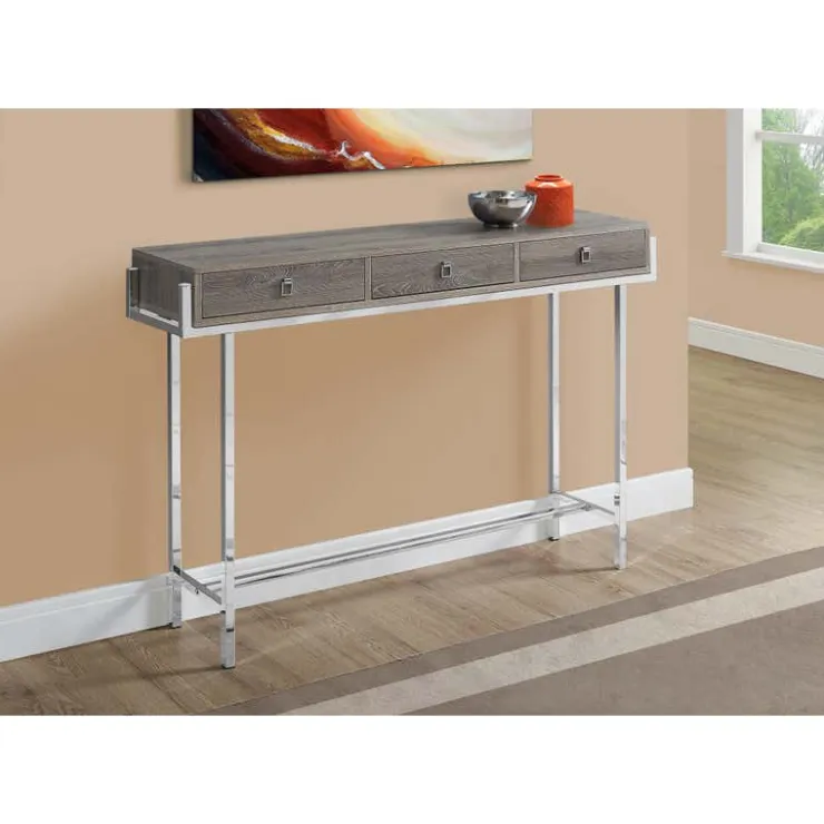 Monarch Accent table - 48"l / / chrome metal - Dark Taupe New