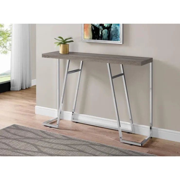 Monarch Accent table - 48"l / / chrome metal - Dark Taupe Clearance
