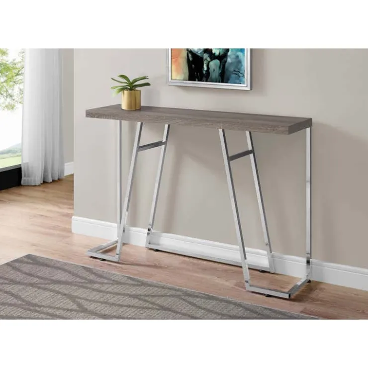 Monarch Accent table - 48"l / / chrome metal - Dark Taupe Clearance