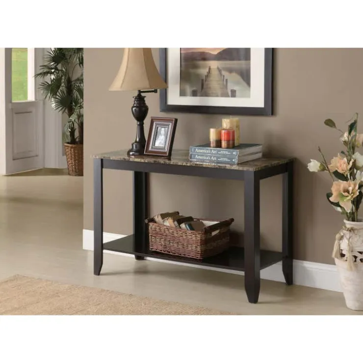 Monarch Accent table - 44"l / marble top - Espresso