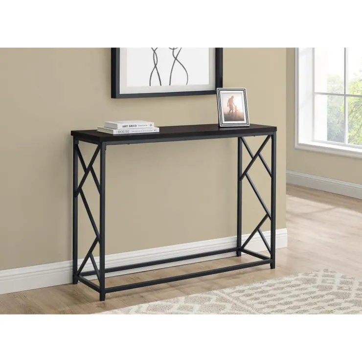 Monarch Accent table - 44"l / / black metal hall console - Espresso