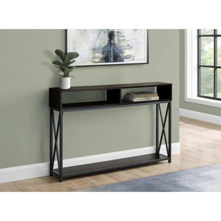 Monarch Accent table - 48"l / / black metal hall console - Espresso Discount