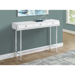 Monarch Accent table - 48"l / glossy / chrome metal - White Clearance