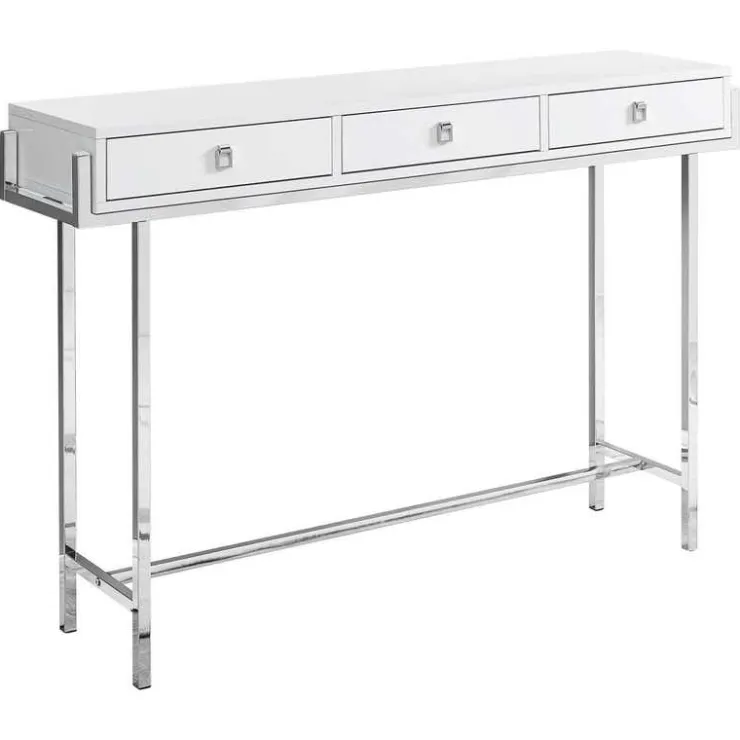 Monarch Accent table - 48"l / glossy / chrome metal - White Clearance