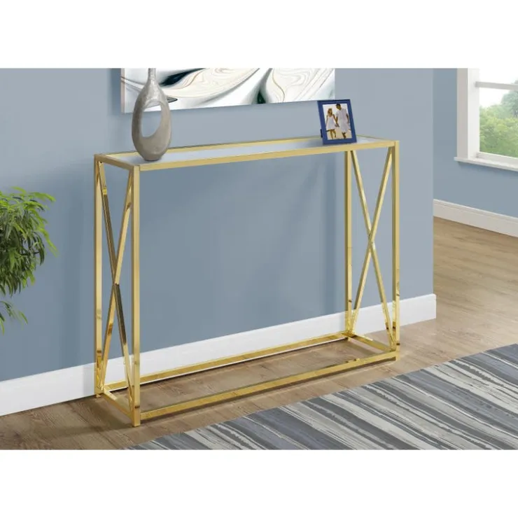 Monarch Accent table - 42"l / metal with tempered glass - Gold Clearance