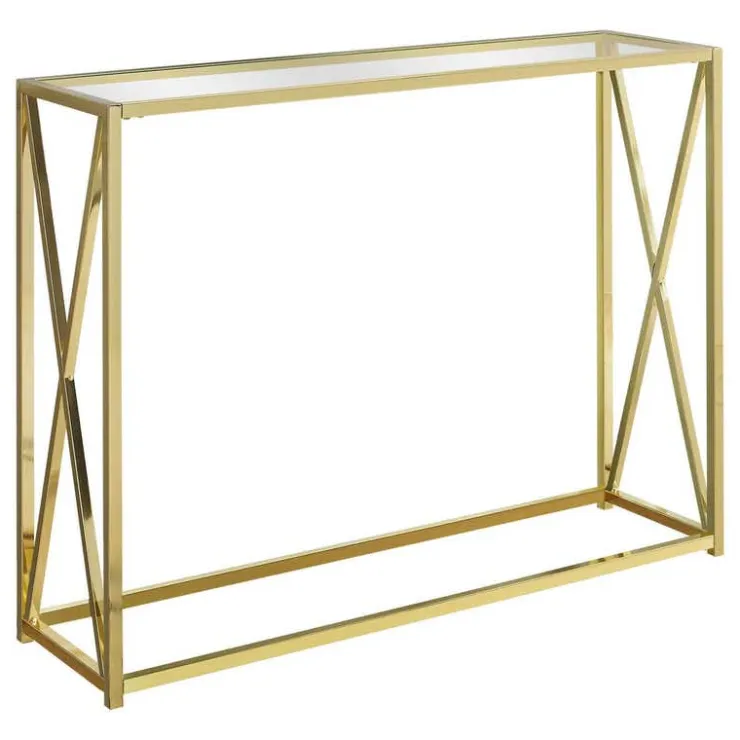 Monarch Accent table - 42"l / metal with tempered glass - Gold Clearance