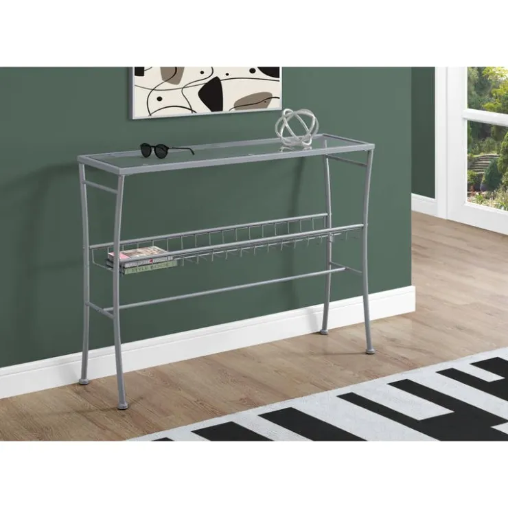 Monarch Accent table - 42"l / /tempered glass hall console - Silver