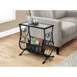 Monarch Accent table - satin metal with tempered glass - Black Clearance