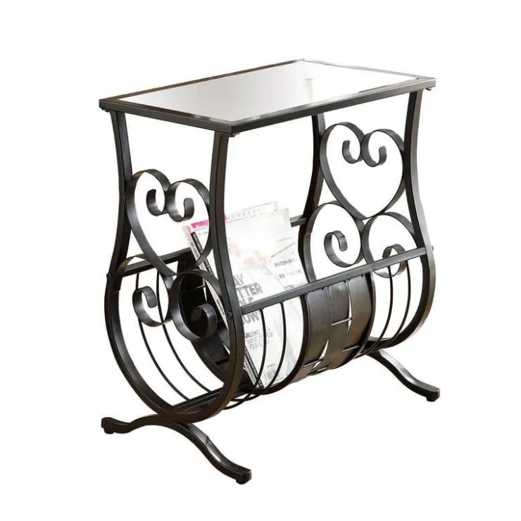Monarch Accent table - satin metal with tempered glass - Black Clearance