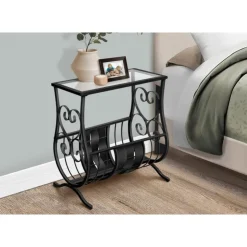 Monarch Accent table - satin metal with tempered glass - Black Clearance