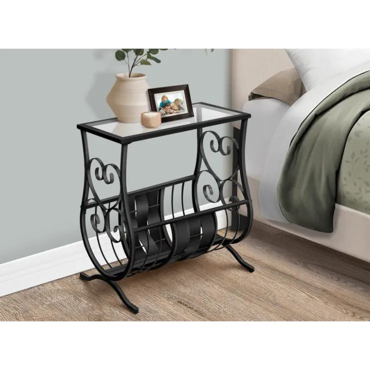 Monarch Accent table - satin metal with tempered glass - Black Clearance