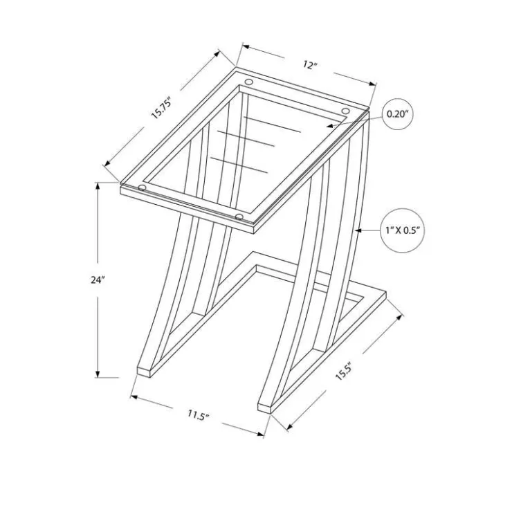 Monarch Accent table - metal with tempered glass - Silver