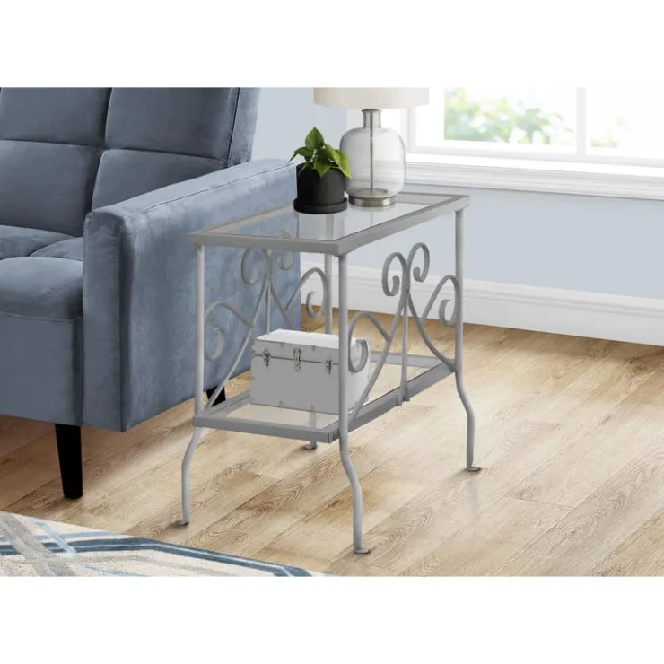 Monarch Accent table - metal with tempered glass - Silver Outlet