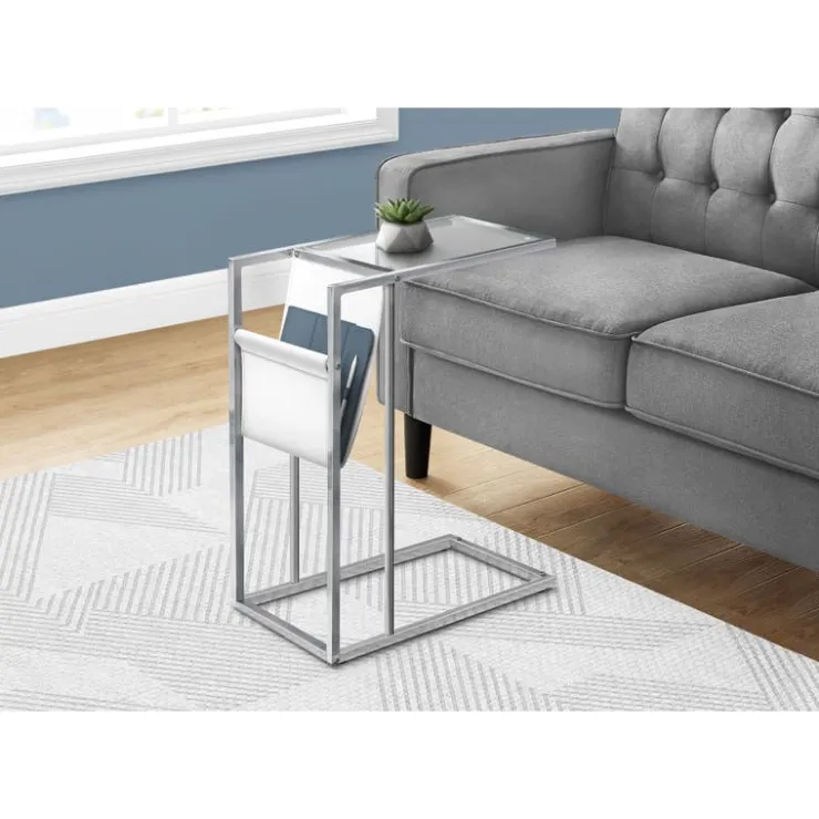 Monarch Accent table - / chrome metal with a magazine rack - White Hot