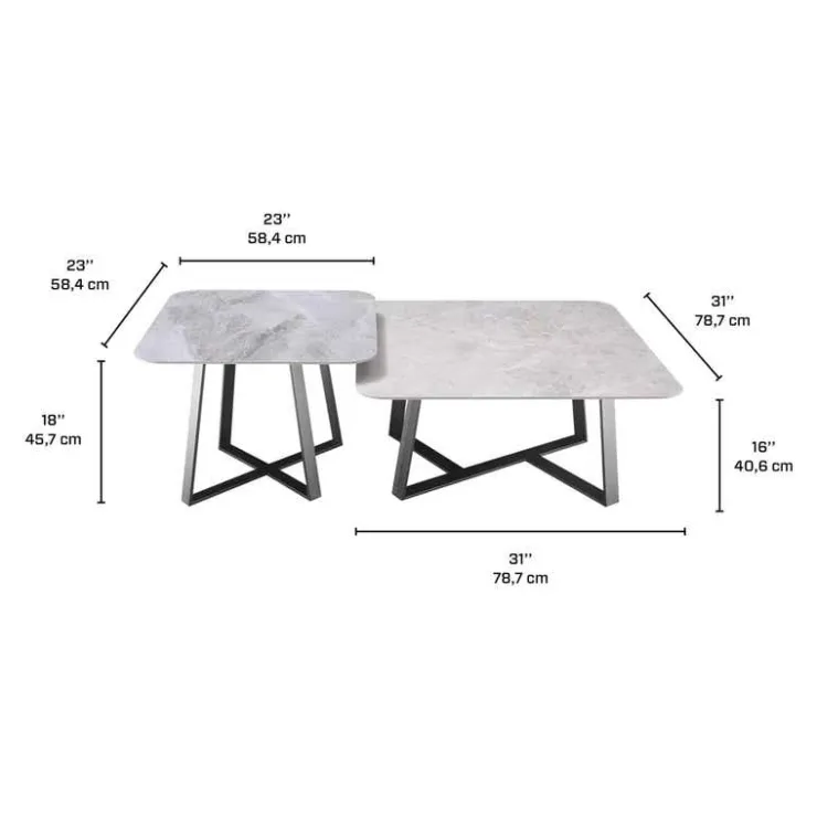 Accent Table Set - 2 pcs White/Grey/Black Best
