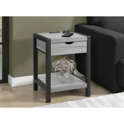 Monarch Accent Table with Storage, Power Outlet, and USB Ports - GREY Outlet