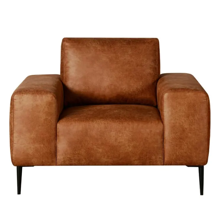 Armchair with Deep Seat and Square Armrests Brown Discount