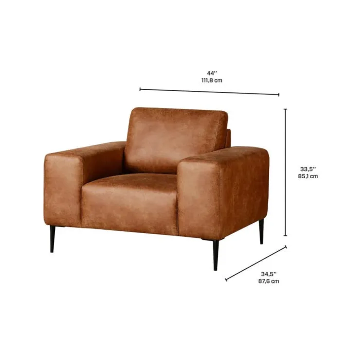Armchair with Deep Seat and Square Armrests Brown Discount