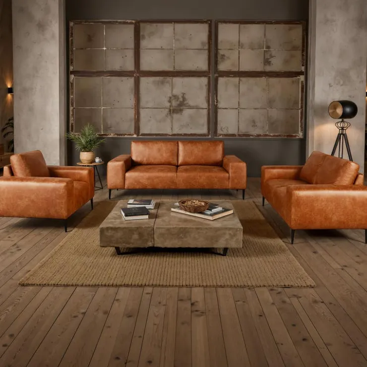 Armchair with Deep Seat and Square Armrests Brown Discount