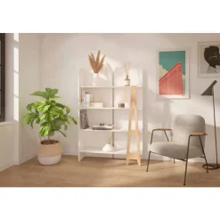 Nexera Atypik Bookcase, White And Plywood - White and Beige Discount