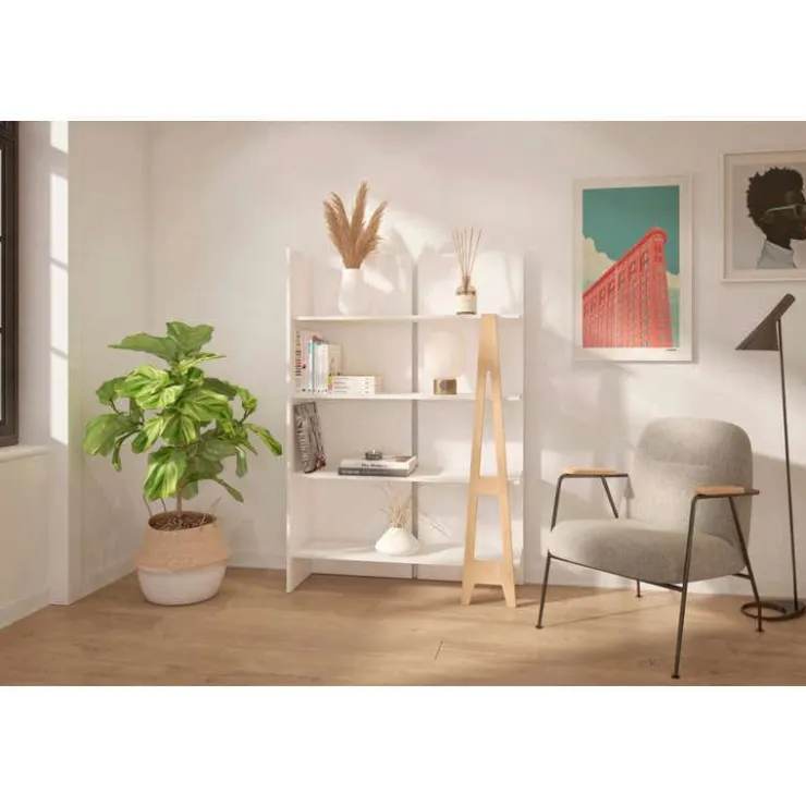 Nexera Atypik Bookcase, White And Plywood - White and Beige Discount