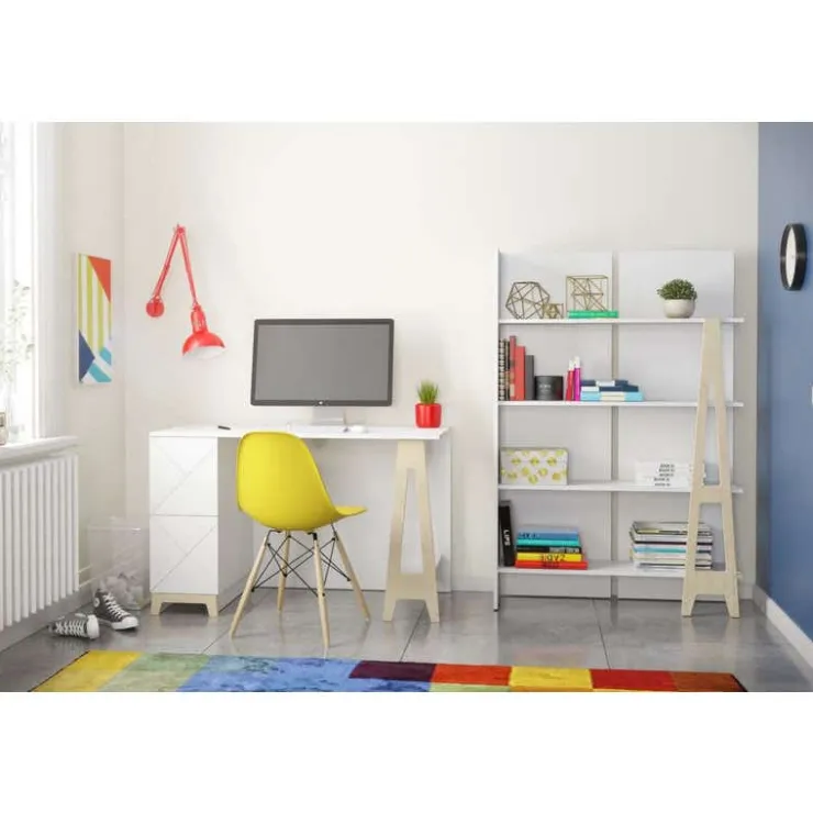 Nexera Atypik Bookcase, White And Plywood - White and Beige Discount
