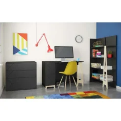 Nexera Atypik 2-Drawer Desk, Black And Plywood - Black and Beige