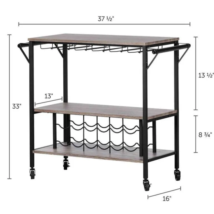 Meubles South Shore Bar Cart With Bottle Storage - South Shore WEATHERED OAK AND MATTE BLACK New