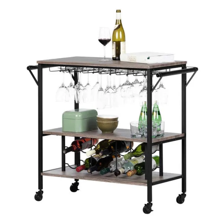 Meubles South Shore Bar Cart With Bottle Storage - South Shore WEATHERED OAK AND MATTE BLACK New