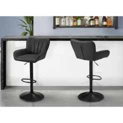 Monarch Bar Stools (Set of 2) Leather Look BLACK New