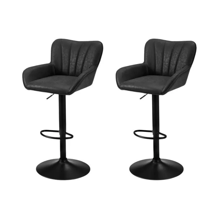 Monarch Bar Stools (Set of 2) Leather Look BLACK New