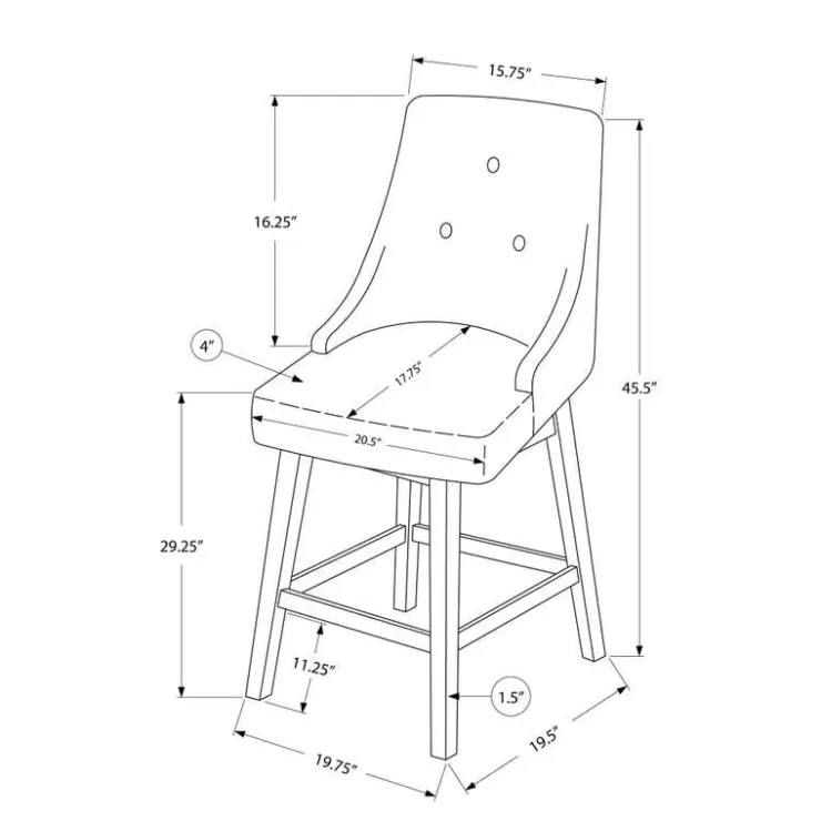 Monarch Barstool - set of 2 / swivel / tufted back rest / upholstered / bar height -4 Grey Online
