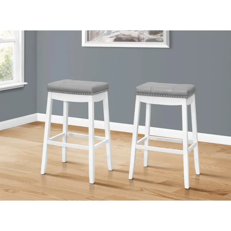 Monarch Barstool - set of 2 / tufted / nailhead trim / upholstered / bar height - 29" White Hot