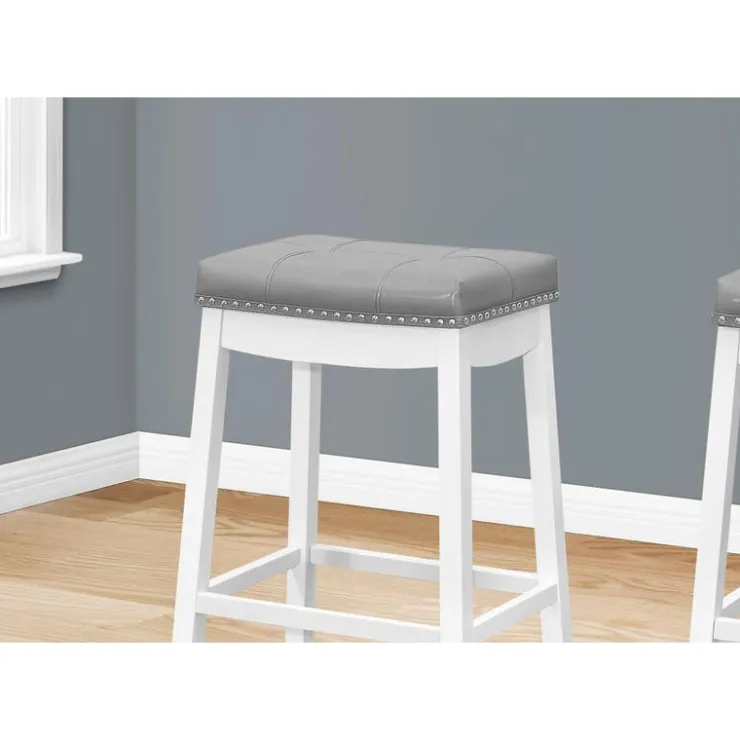 Monarch Barstool - set of 2 / tufted / nailhead trim / upholstered / bar height - 29" White Hot