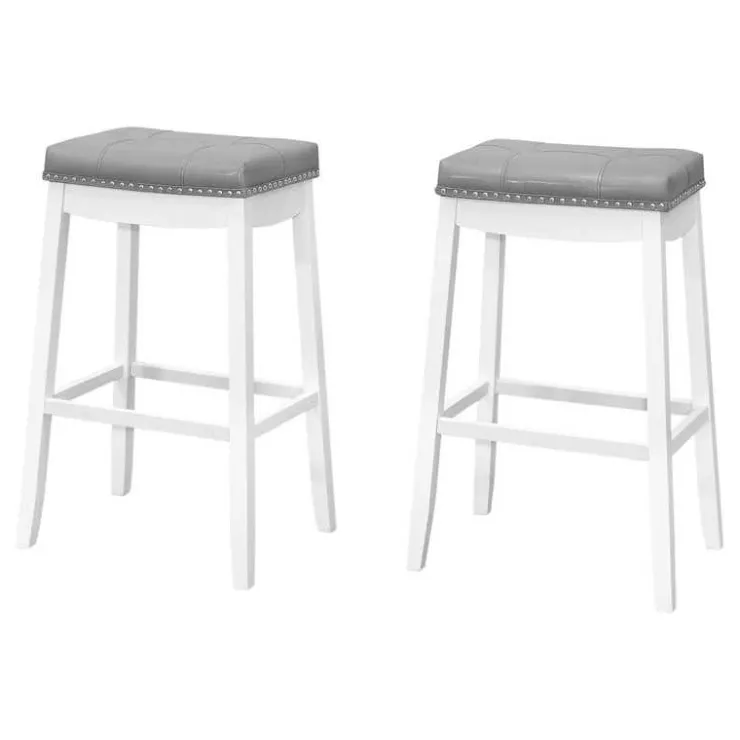Monarch Barstool - set of 2 / tufted / nailhead trim / upholstered / bar height - 29" White Hot