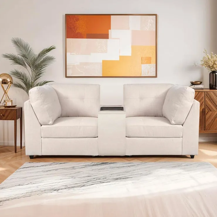 Modular Loveseat with Console - 3 pcs Beige Online