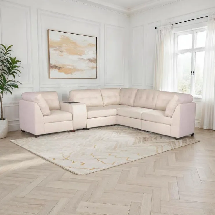 Modular Sectional with Console - 6 pcs Beige