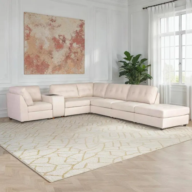 Modular Sectional with Console and Ottoman - 7 pcs Beige Online