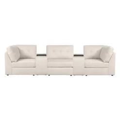Modular Sofa with 2 Consoles - 5 pcs Beige