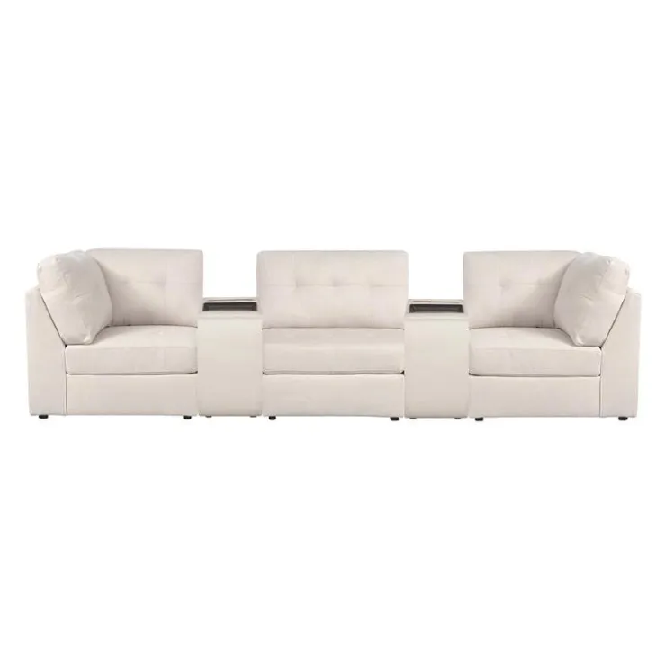Modular Sofa with 2 Consoles - 5 pcs Beige