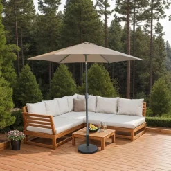 Beige Tilting Patio Umbrella with Base - 9 ft Black/Grey Outlet