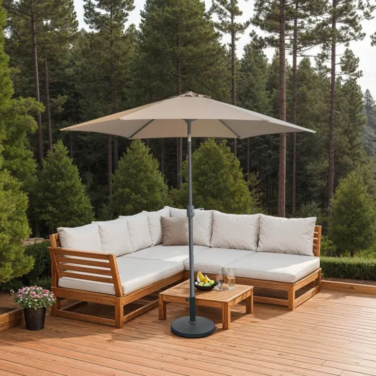 Beige Tilting Patio Umbrella with Base - 9 ft Black/Grey Outlet