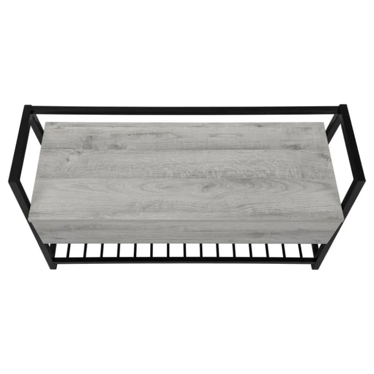 Monarch Bench - shoe rack / flip top storage - 42"l - wood-look / black metal - Grey Outlet