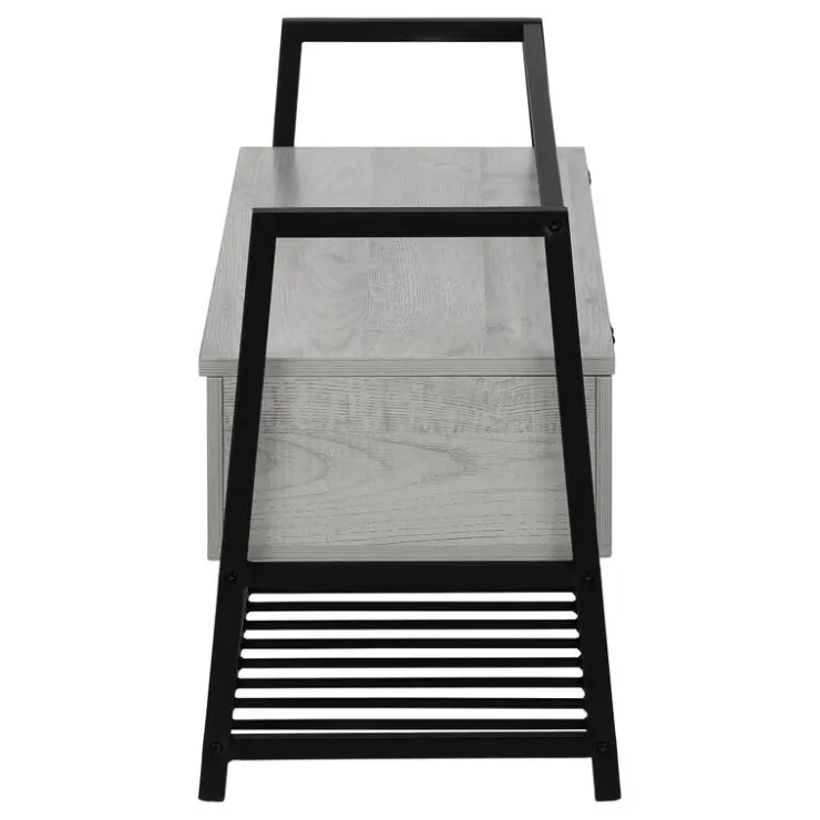 Monarch Bench - shoe rack / flip top storage - 42"l - wood-look / black metal - Grey Outlet