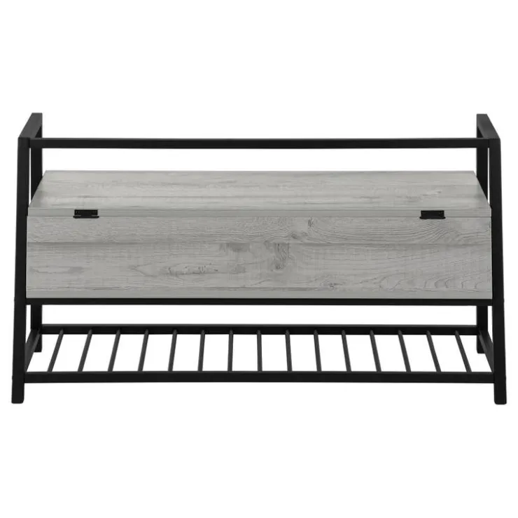 Monarch Bench - shoe rack / flip top storage - 42"l - wood-look / black metal - Grey Outlet