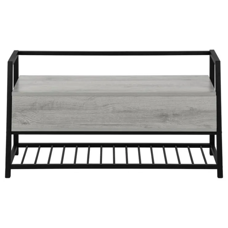 Monarch Bench - shoe rack / flip top storage - 42"l - wood-look / black metal - Grey Outlet