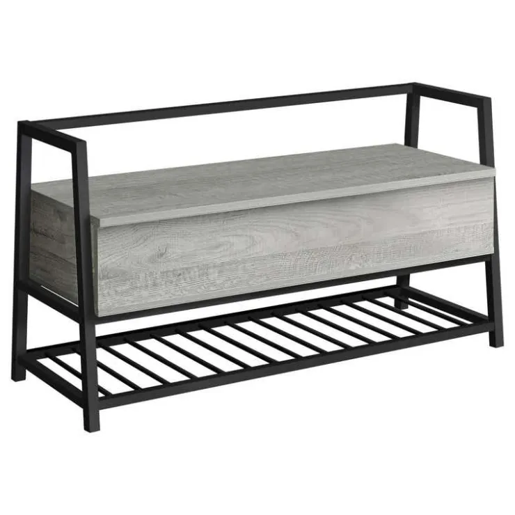 Monarch Bench - shoe rack / flip top storage - 42"l - wood-look / black metal - Grey Outlet