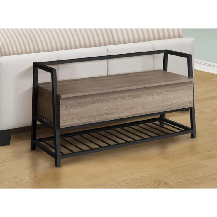 Monarch Bench - shoe rack / flip top storage - 42"l - wood-look / black me - Dark Taupe Discount